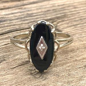 10k White Gold Black Onyx & Diamond Ring